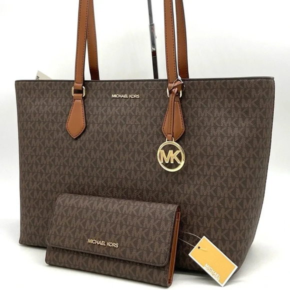 Michael Kors Large EW Crossbody Bag & Large Trifold Wallet Brown/Gold - Picture 1 of 14
